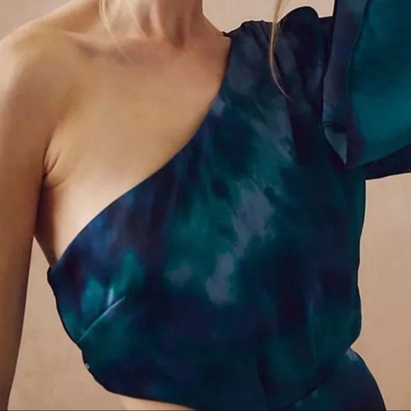 Free People Ariana One Shoulder Blue Tie Dye Mini Dress - Picture 3 of 3